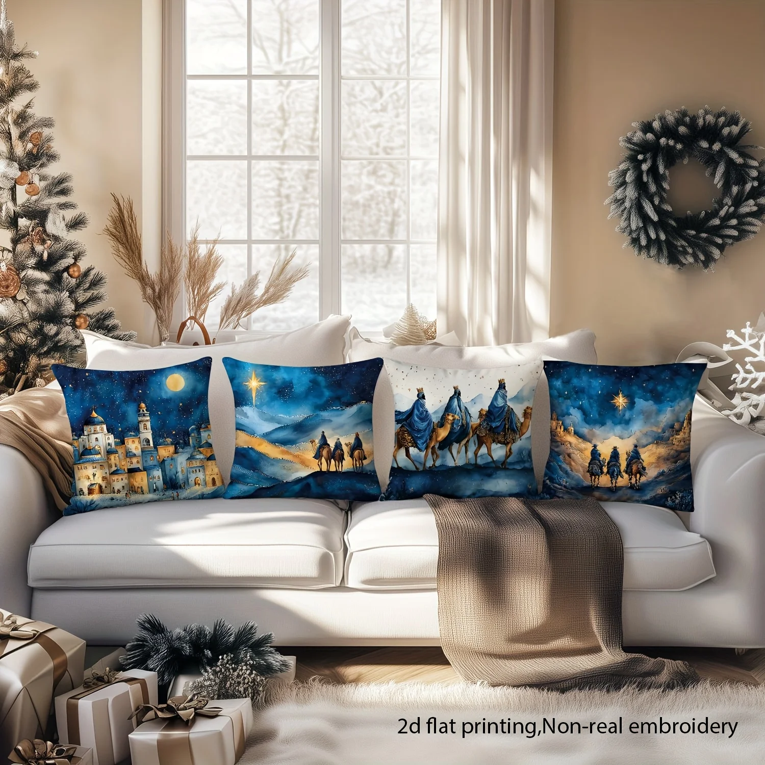 4pcs Retro Middle Eastern Desert Night Pillow Covers – Versatile Decor for Christmas Hanukkah Ramadan and New Year Indoor Use