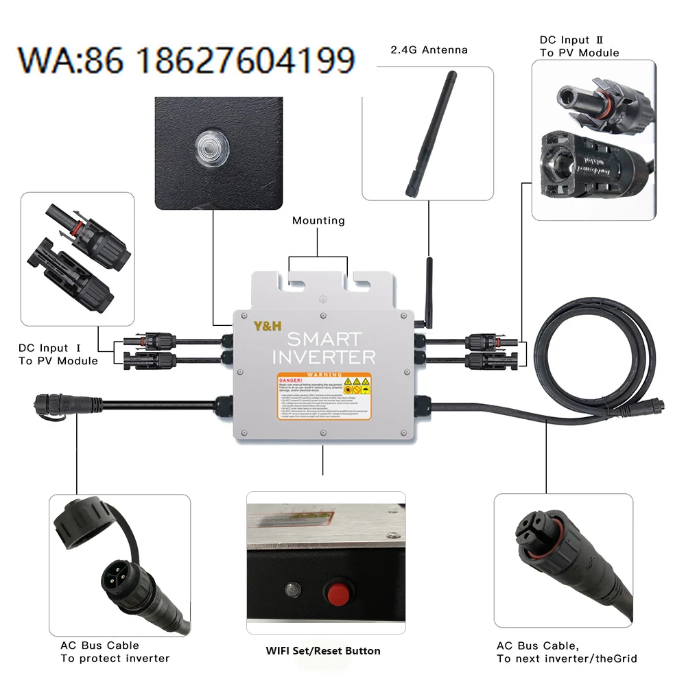 800W 110V/220V Smart Grid MPPT Micro Inverter WiFi Mobile APP Standby DIY Solar System