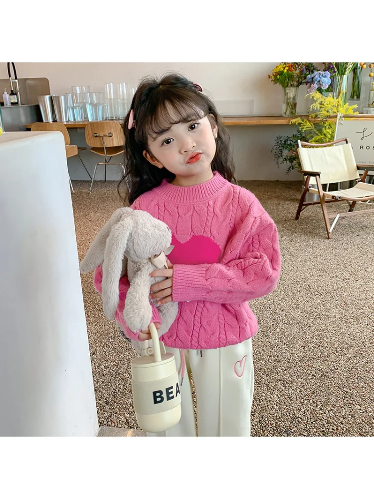 الفتيات البلوز Sweater2023New الربيع والخريف الكورية نمط الأطفال المألوف فتاة صغيرة القلب أعلى الأطفال محبوك Sw #6