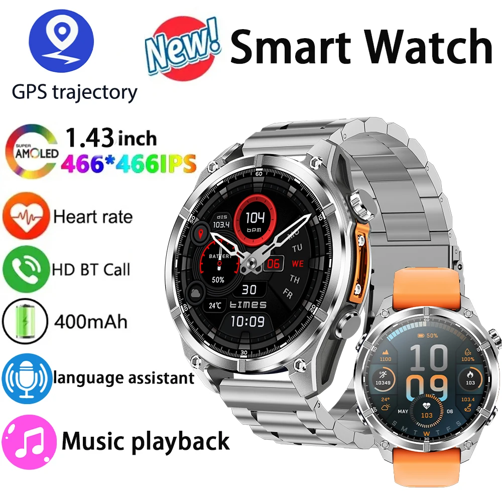 

Men's New 5.4 Bluetooth Connected Watch 1.43 Inches 466 * 466 Resolution Heart Rate And Blood Pressure Monitoring Smart Watch