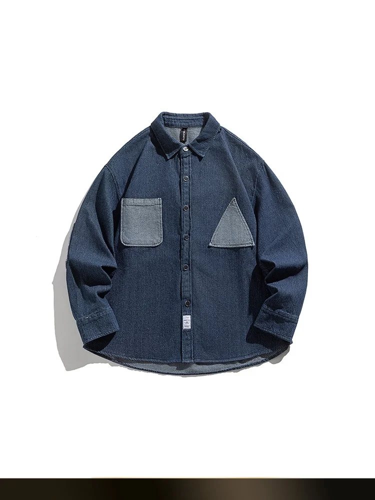 

Ретро-рубашка с длинным рукавом, повседневная, свободного кроя, с отложным воротником, в стиле рабочей одежды, из смесового хлопка и полиэстера, летняя, новая модель