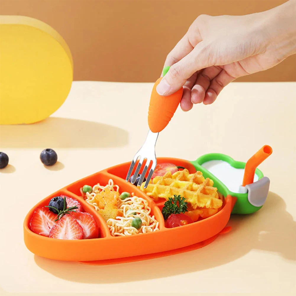 Silicone Suction Cup Divided Dinner Plate Set For Babies Children Dishwasher Safe Portable Baby Cutlery Kits Great Present Idea