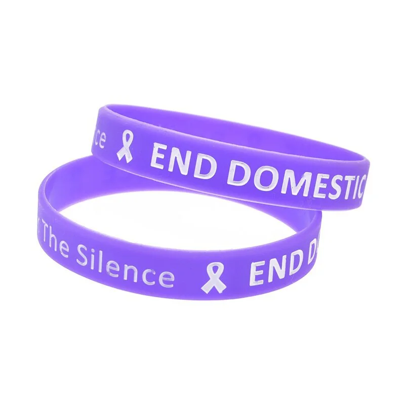 50 Pcs End Domestic Violence Break The Silence Silicone Wristband 1/2 Inch Wide Bangle