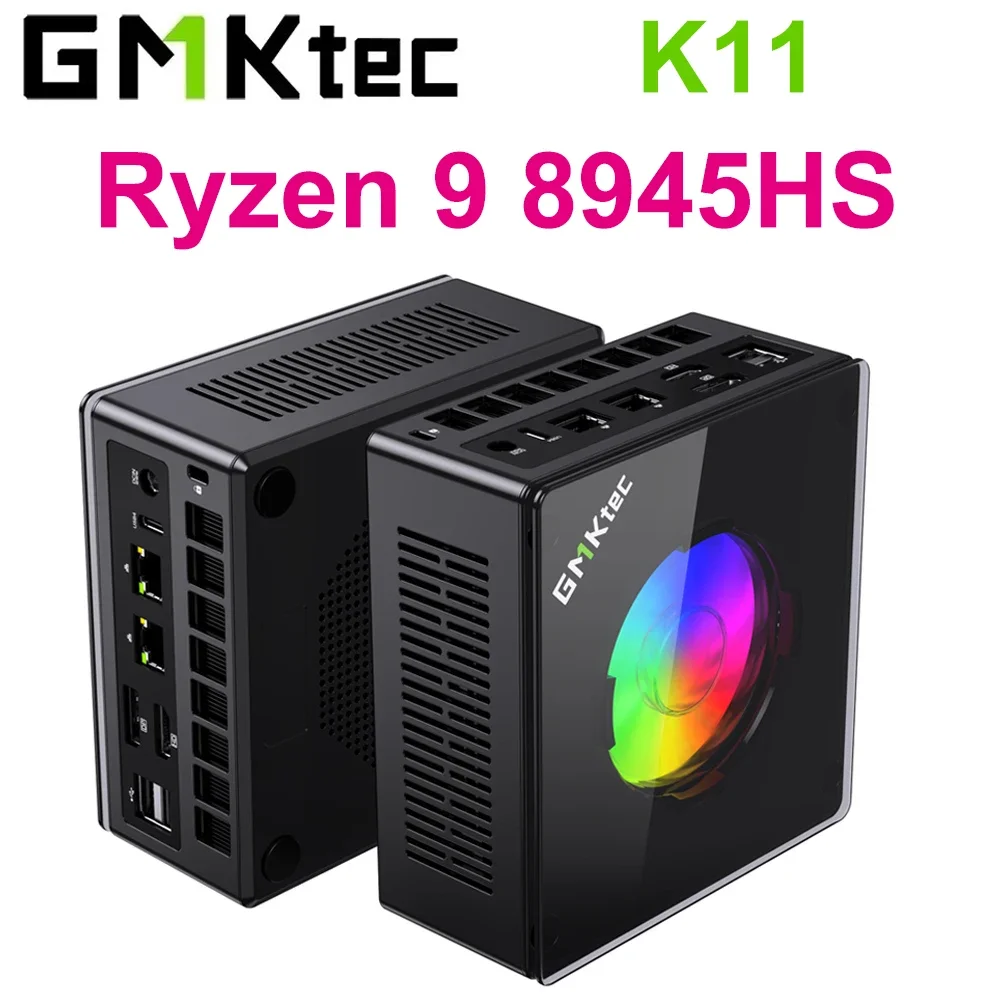 GMKtec K11 AMD Ryzen 9 8945HS كمبيوتر صغير Windows 11 Pro DDR5 5600Mhz PCie4.0 NVMe SSD Wifi6 BT5.2 ألعاب الكمبيوتر بأربعة شاشات