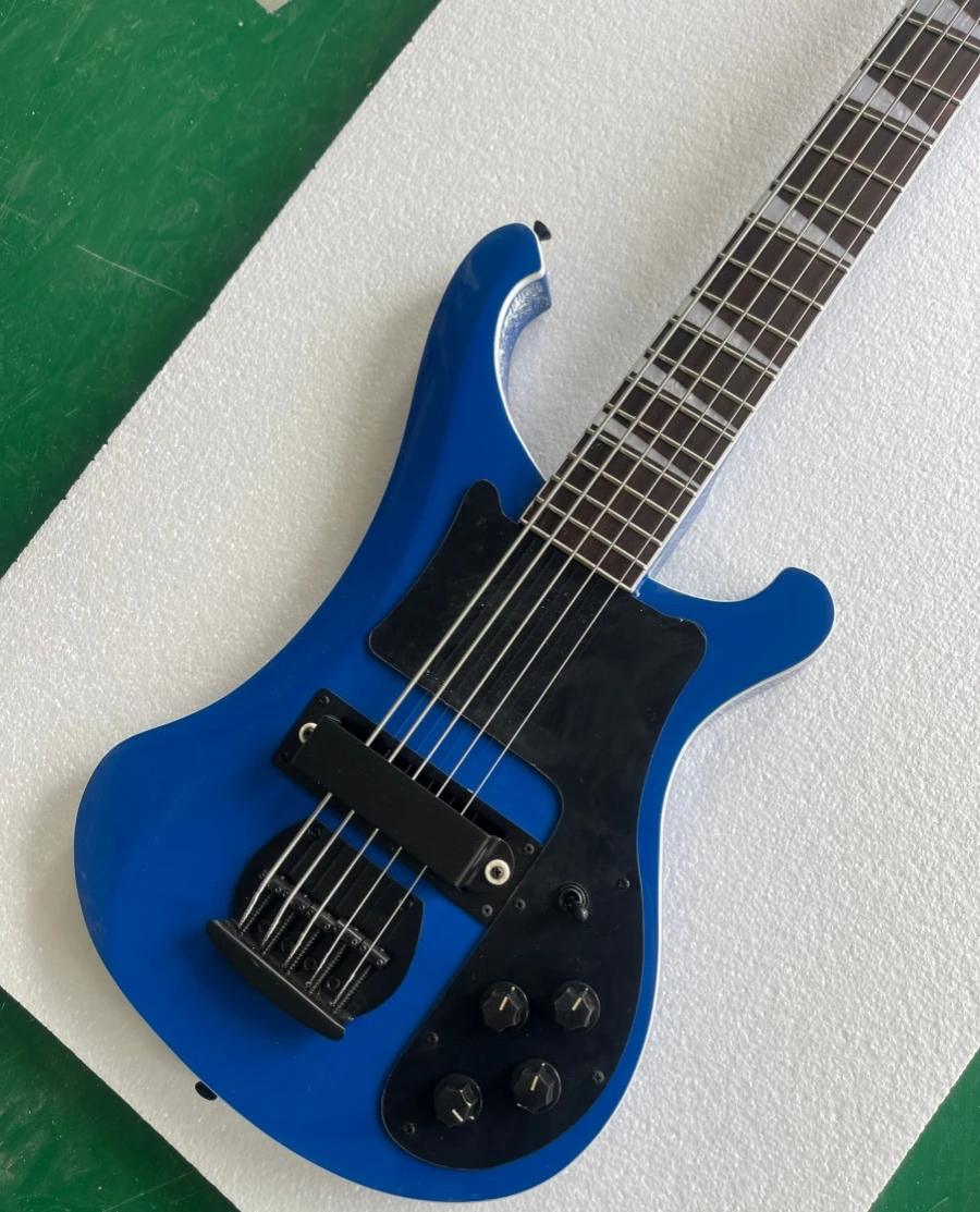 Flyoung 5 Strings Blue Electric Bass Guitar with Rosweood Fingerboard,Offer Customize