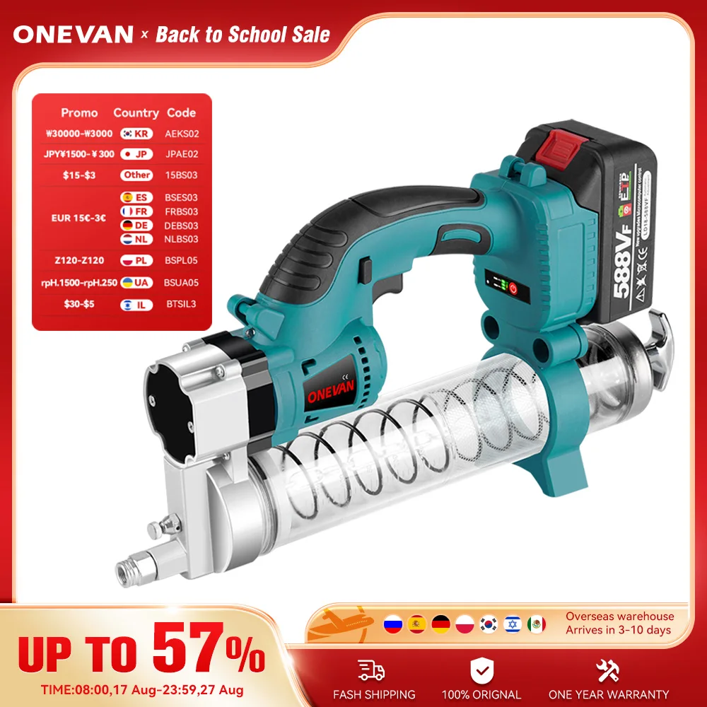 ONEVAN 69Mpa 10000PSL Pistola per grasso elettrica Iniettore di olio Macchina per grasso Pistola per grasso elettrica Strumenti hardware per Makita 18V Batteria Pin