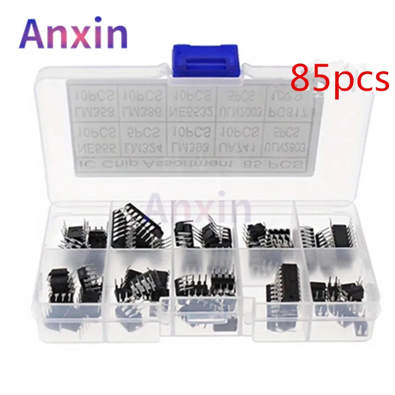 

85PCS 10 Types NE555 LM324 LM393 UA741 ULN2803 LM358 LM386 NE5532 ULN2003 PC817 Integrated Circuit DIP IC Combination Chip Kit