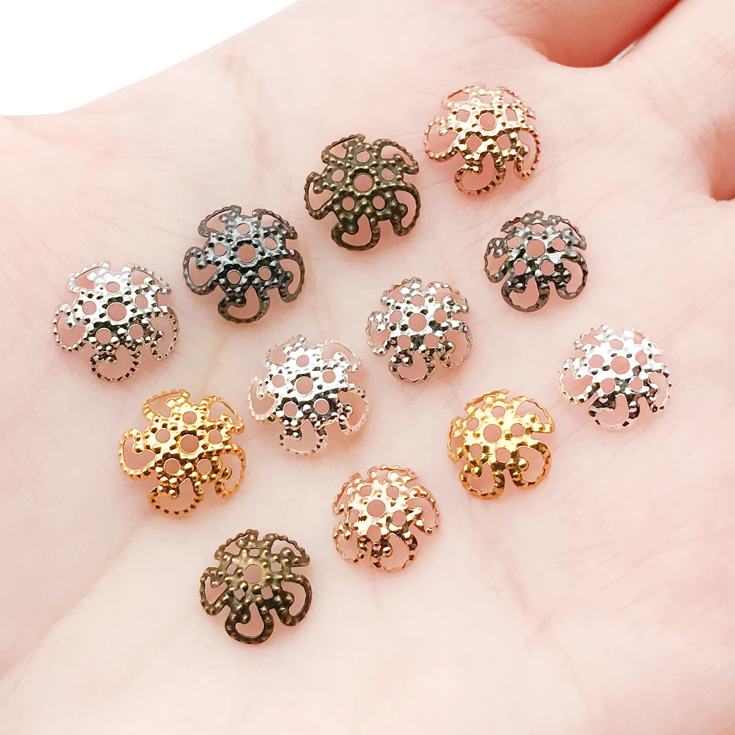 200 قطعة معدن الحديد الجوف الزهور الخرز قبعات ، الجوف الخرز قبعات ل سوار ذاتي الصنع قلادة أقراط صنع المجوهرات اكسسوارات #6