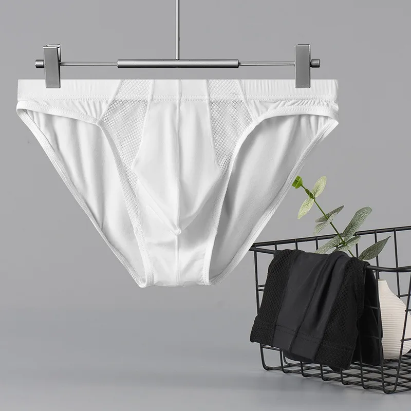 

Men's underwear nylon sweat-absorbent ice silk triangle underpants thin U convex sexy low-waisted briefs