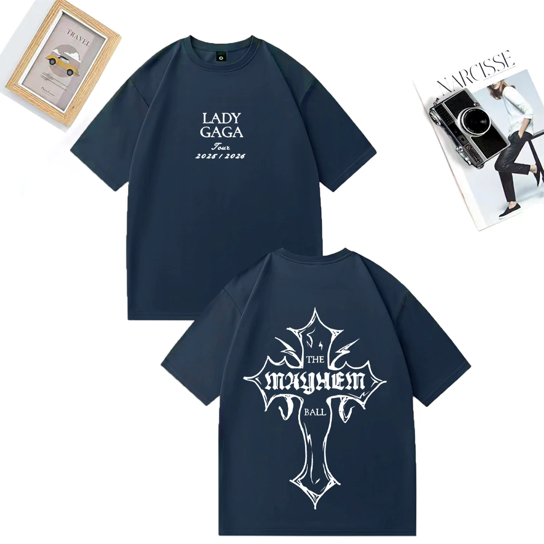 Lady Gaga MAYHEM Cross Cutoff กราฟิก T เสื้อผู้ชายผู้หญิง Street Hip Hop แขนสั้น vintage เสื้อผ้าสบายๆ 100% Cotton TShirts