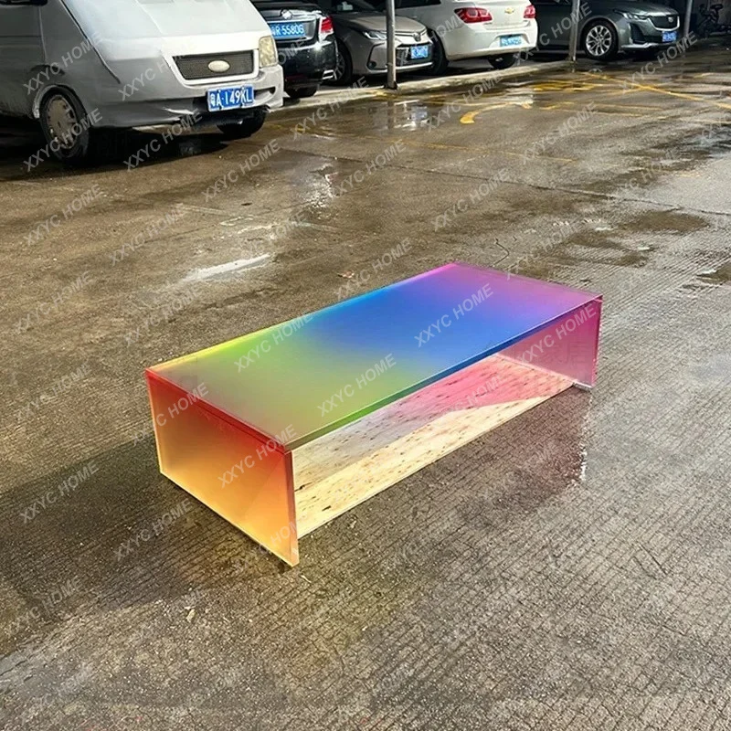 XX Acrylic rainbow gradual change coffee table living room glas furniture art square table