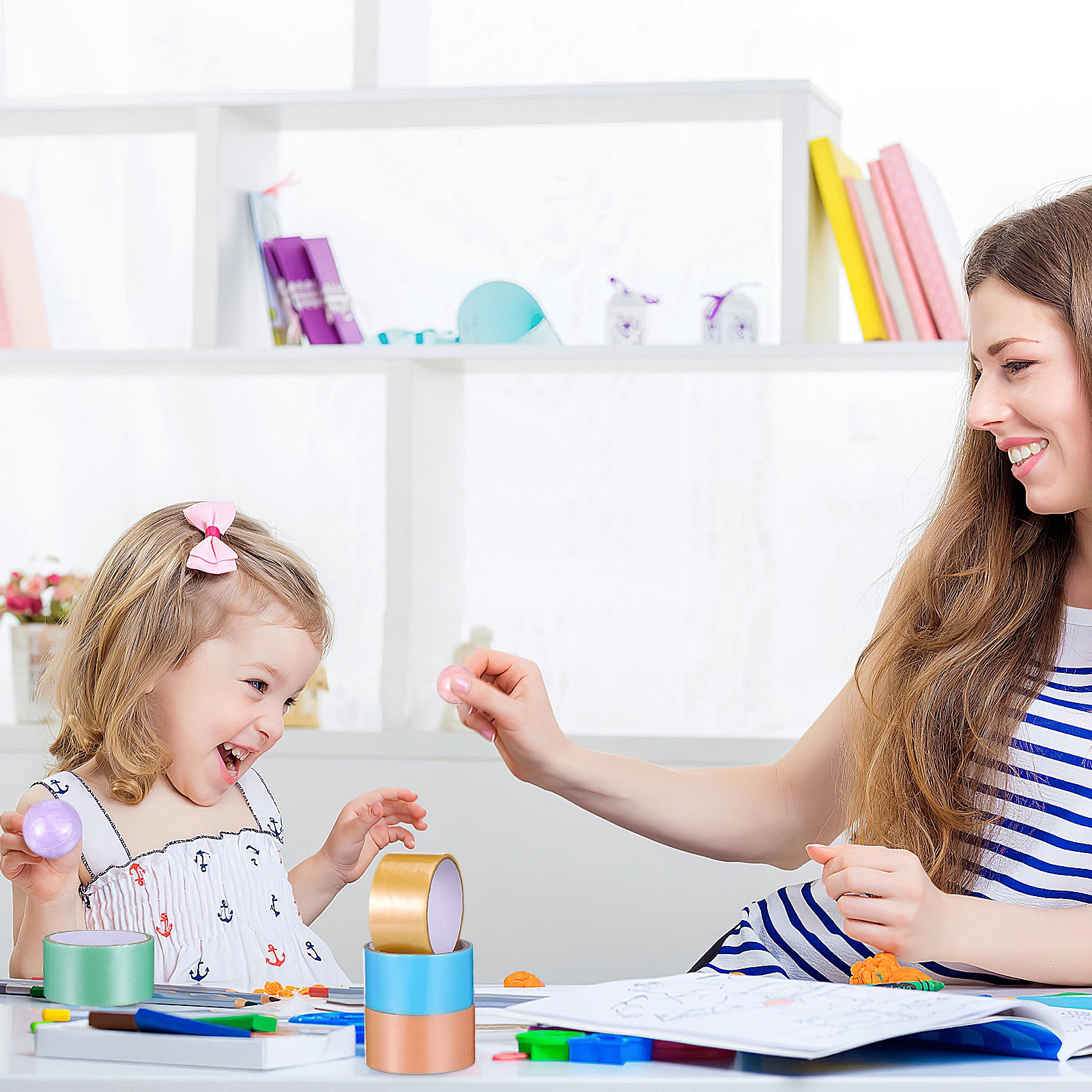 

6 Rolls 4.8CM Pearlescent Sticky Ball Tapes Colorful Adhesive Removable Craft DIY Supplies Kids Fun Decorations