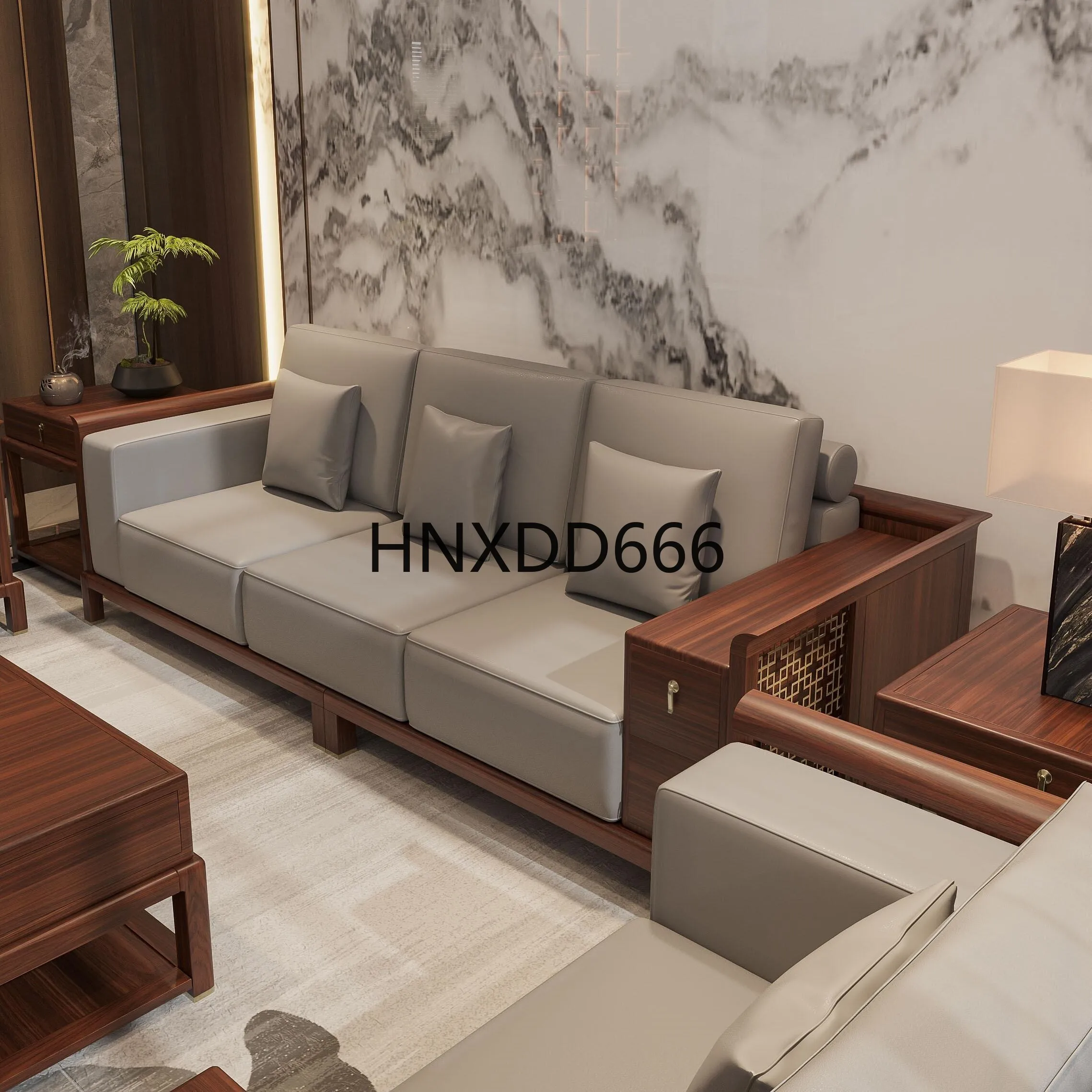 

New Chinese Zen black walnut sofa coffee table combination