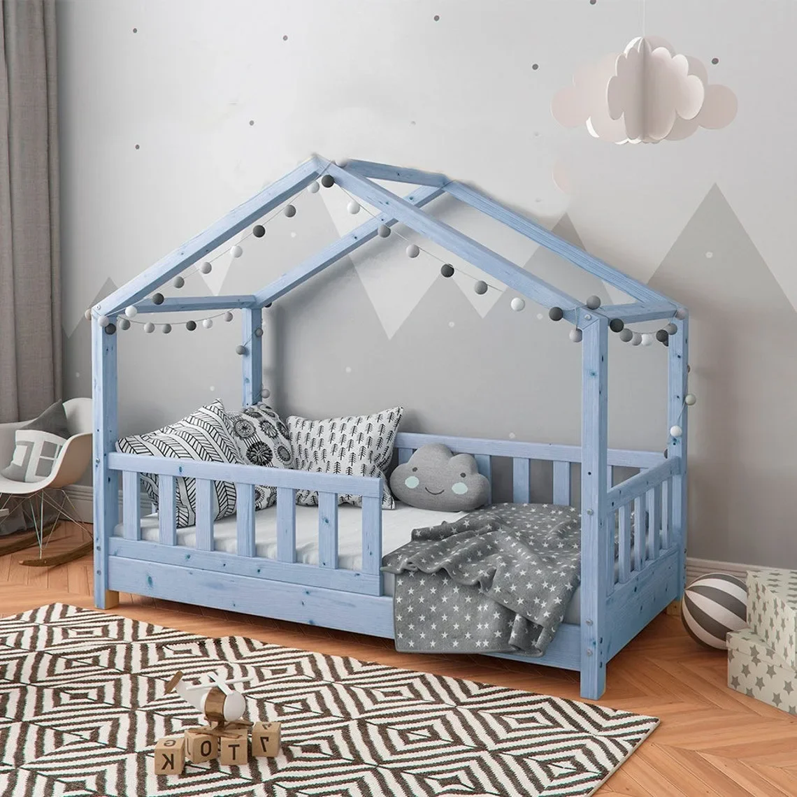 Adorable Wooden Kid Bedroom Furniture House Shaped Children Bed Sturdy Wood Toddler Frame Beds