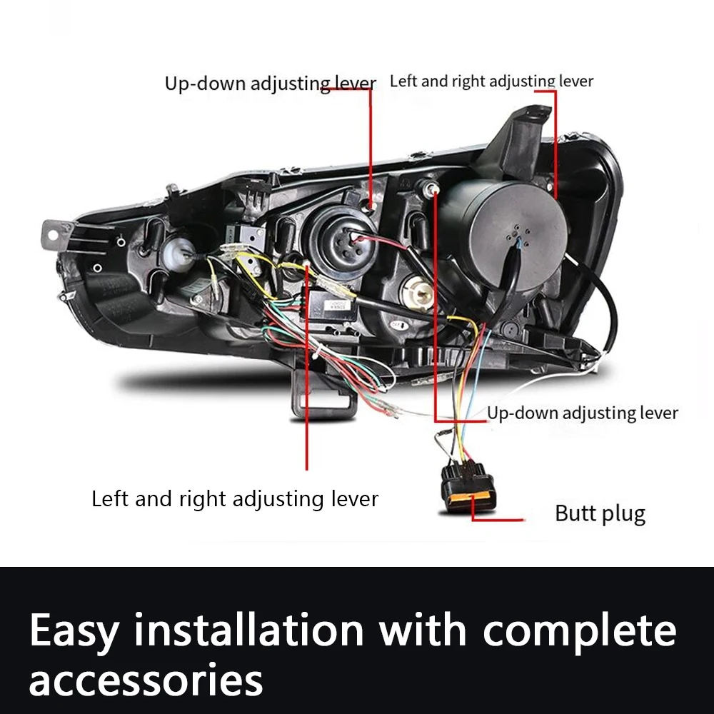 Kompletny zestaw reflektorów przednich LED do Mitsubishi Lancer-ex 09-18, światła do jazdy dziennej DRL, 2 sztuki