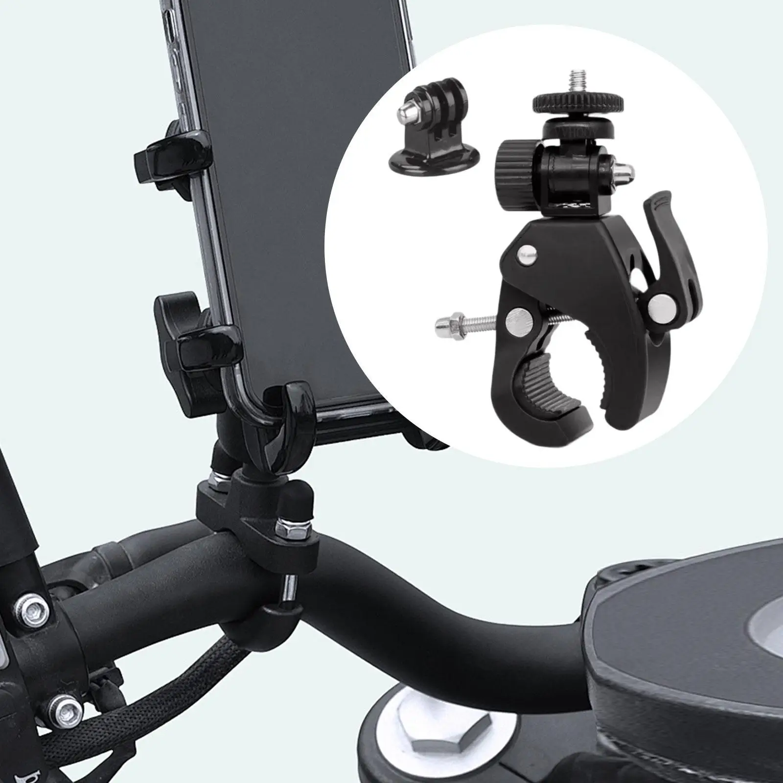 Motorcycle Camera Mount Motion Camera with Adapter Phone Mount, O Shaped Clamp Professional Sturdy Easy Installation