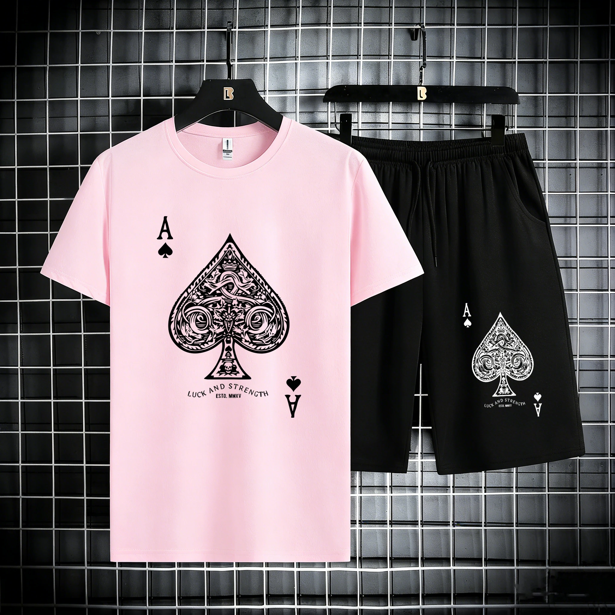 

Playing Cards Spade A Print Cotton Summer Casual Tee Shirts Suits Mens Fashion Beach Streetwear Stretch Office Short Pants