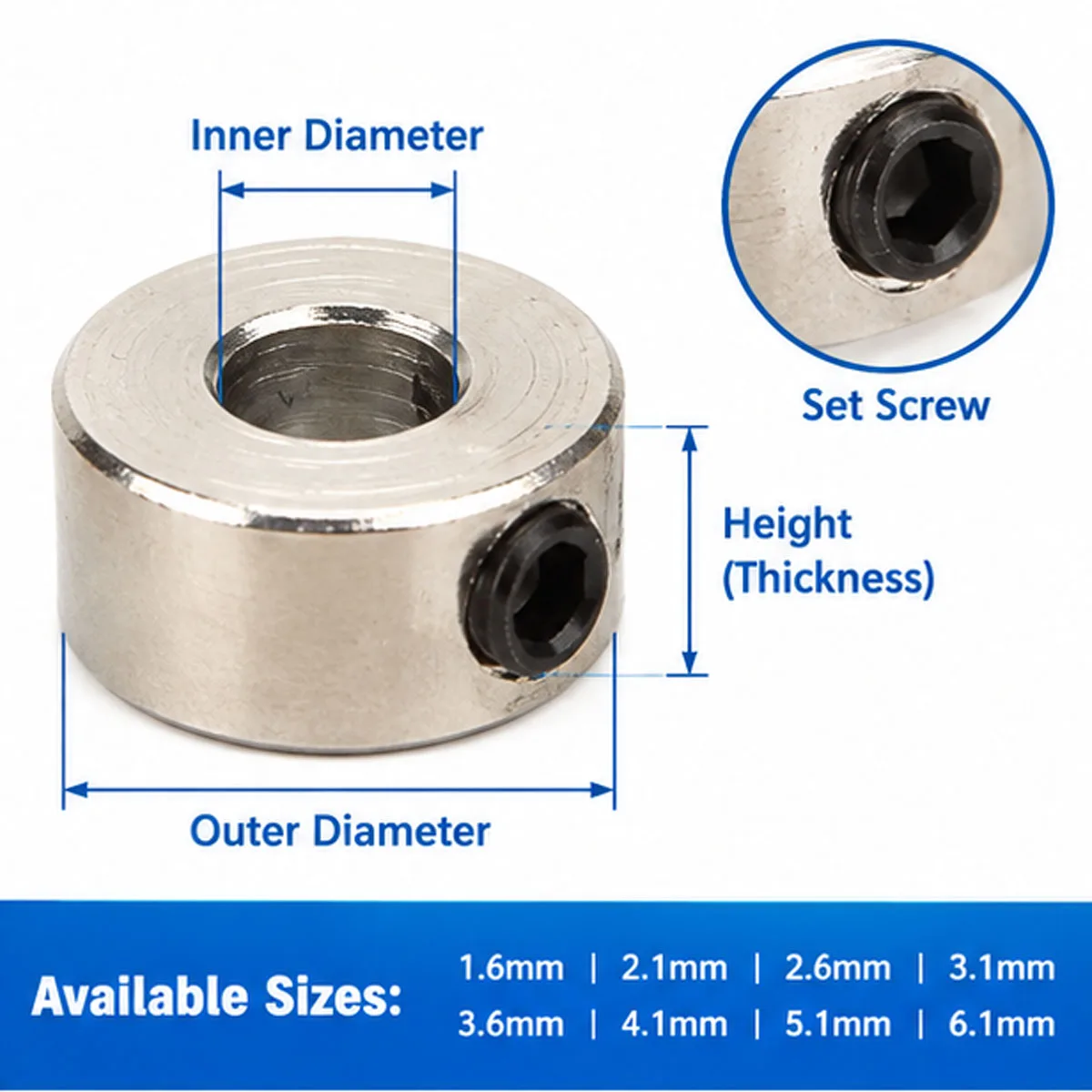 10PCS RC Model Metal Wheel Lock Collar 1.6mm 2.1mm 3.1mm 3.6mm 4.1mm 5.1mm 6.1mm Shaft Axle Bushing for Landing Gear Stopper