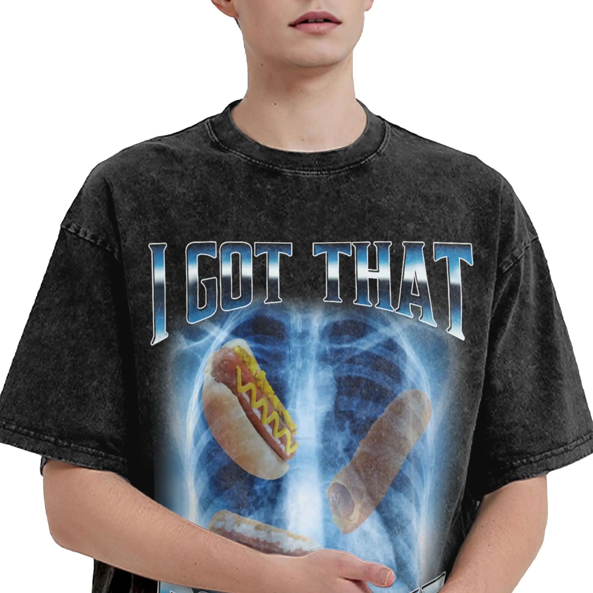 Harajuku Washed Shirt I Got That Dog in Me Funny Hot Dog Meme Xray Hotdog  Merch Vintage T Shirt Harajuku  Streetwear