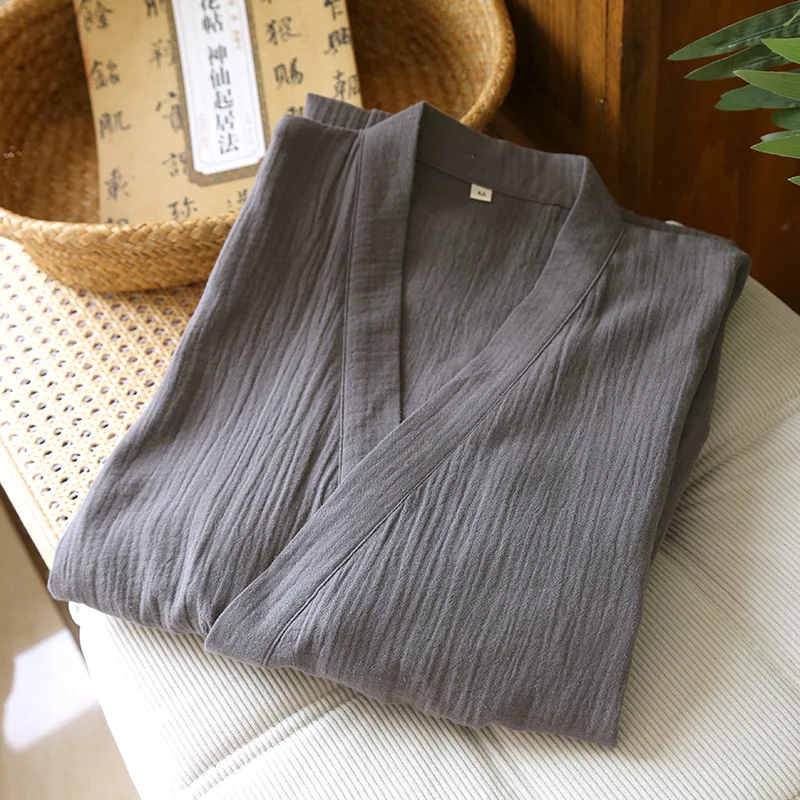 

Японское кимоно, ночная рубашка, мужское легкое и дышащее, летнее, весенне-осеннее, мужское длинное кимоно, ночная рубашка, свободный халат для мужчин, M, L, XL