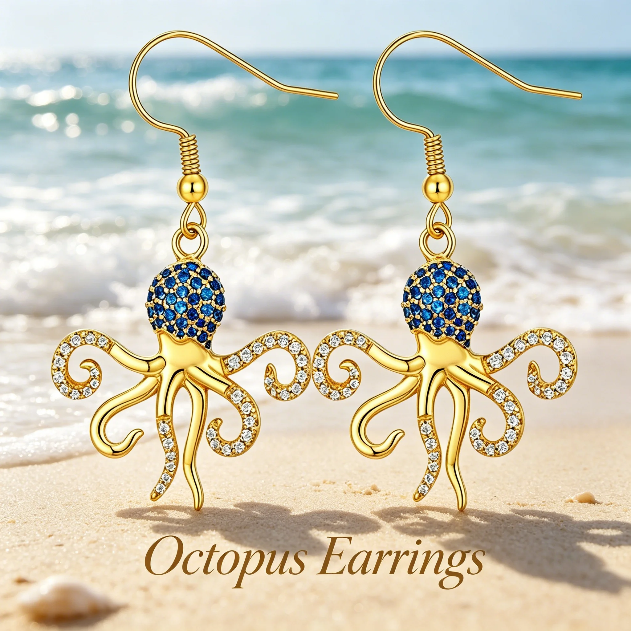 Vivid Curly Tentacle Octopus Silhouette Earrings Marine Animal Enthusiast Summer Keepsake Jewelry Gift