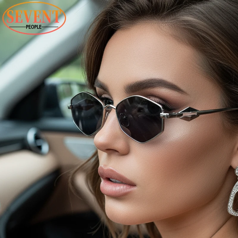 

Classic Small Hexagon Sunglasses Women 2025 Luxury Brand Trendy Metal Polygon Punk Sun Glasses For Ladies Vintage Eyewear Shades