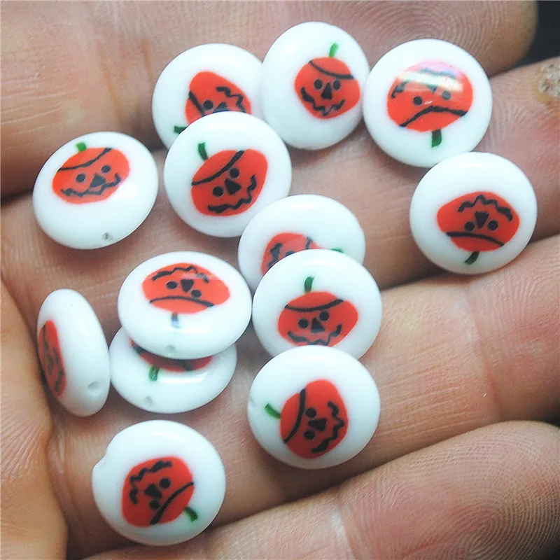 13 szt. 12MM nowe koraliki z dyni dopasowane do kształtu monety do biżuteria halloweenowa części