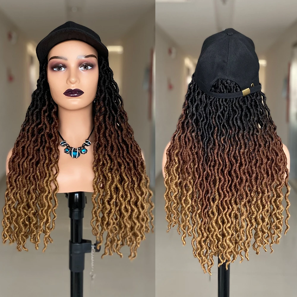 Baseball Cap Hat Wig Hair With Faux Locs Crochet Braiding Crochet Hair For Black Women Ombre Twist Dreadlocks Hair Extensions