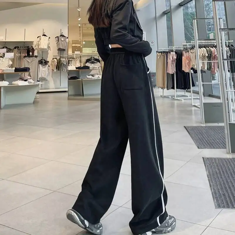 Mode Streifen Breite Bein Jogginghose Für Frauen Herbst Winter Elastische Taille Gerade Hosen Lose Dünne Alle Spiel Casual Hose
