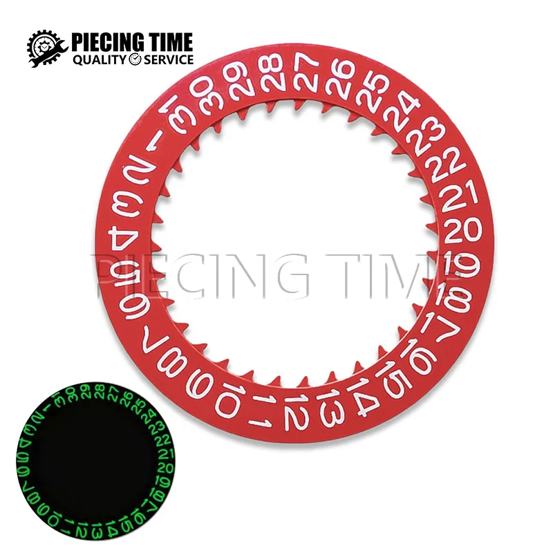 Watch Accessories NH35 NH36 Date Dial Fits NH35 NH34 4R Japan Movement Green Glowing White Numbers On Red and Blue Background