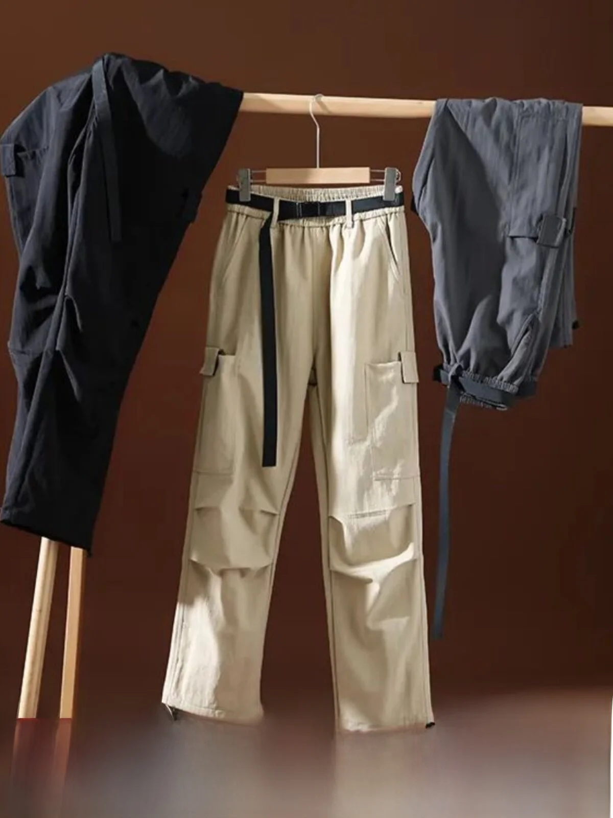 Paratrooper Pants! Double Layer Composite Material! Loose Straight Leg Casual Outdoor Multi Pocket Work Trousers for Men And ...