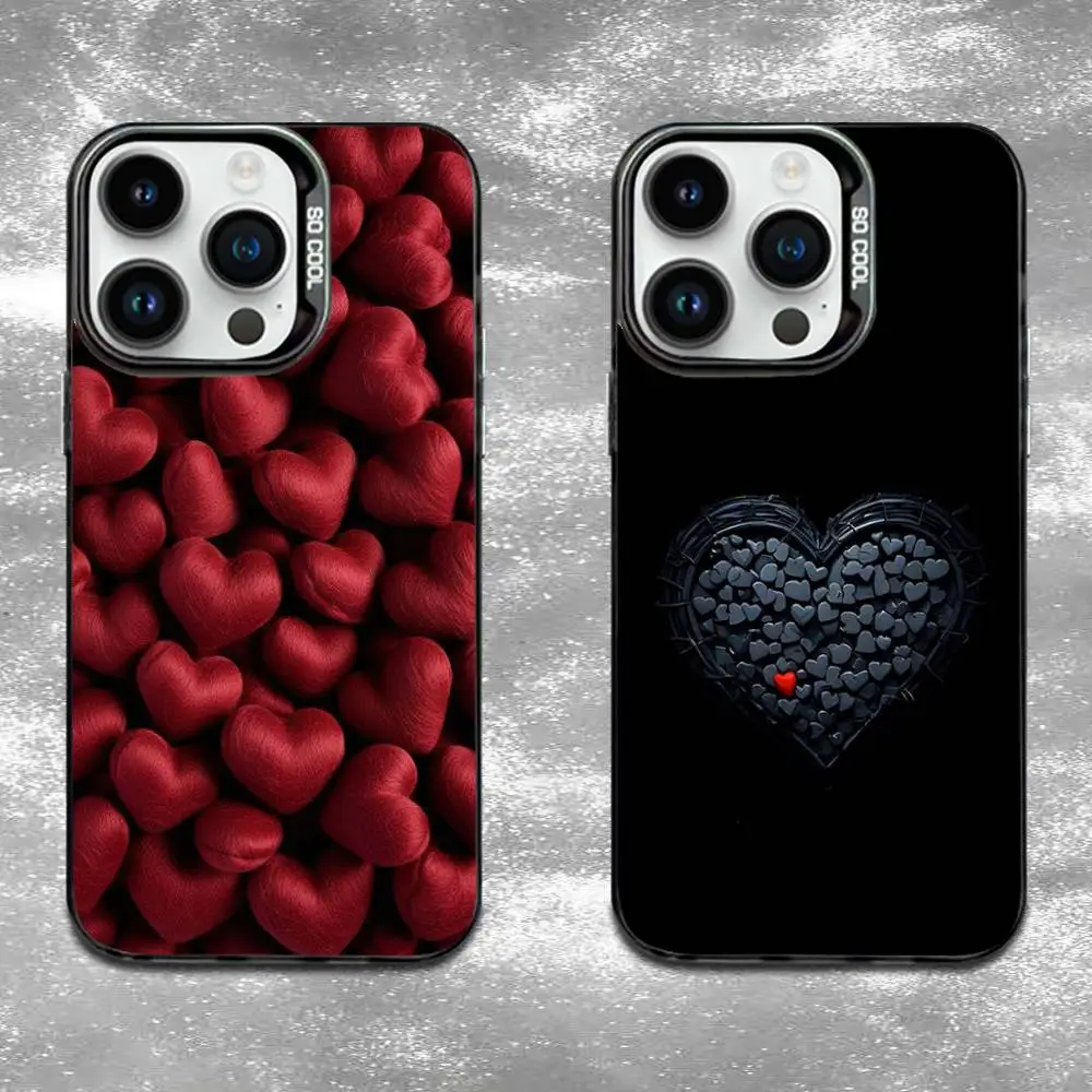 

Fashion Romantic Love Hearts Phone Case For iPhone 16,15,14,13,12,11,Mini,Pro,E,MAX Black Candy Matte Shockproof Cover