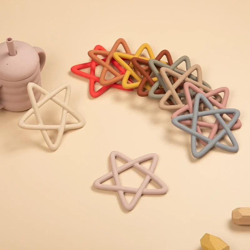 Food Grade Baby Pentagram Shape Teether Toys Infant Soft Silicone Teething Chewing Molar Toy BPA Free Newborn Baby Accessories