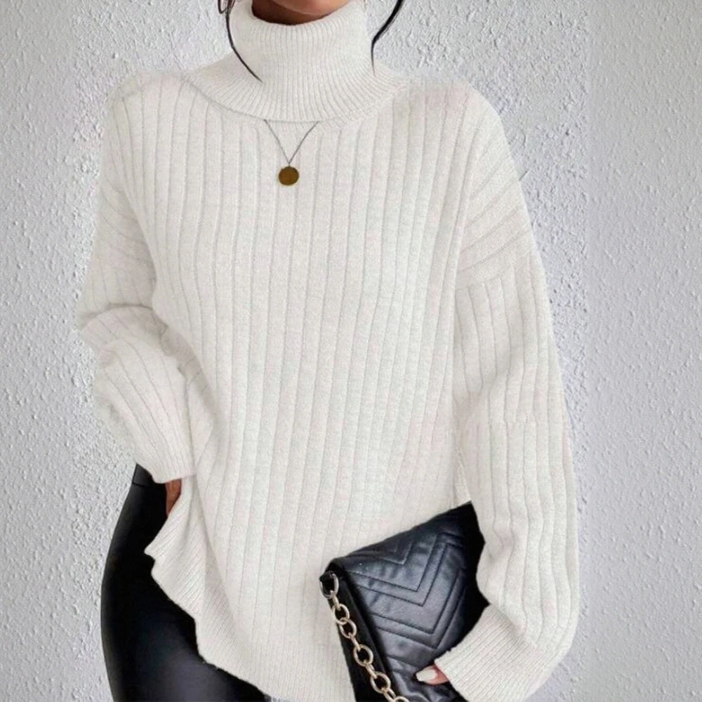 

Женский свитер с высоким воротником и длинными рукавами, базовый однотонный повседневный осенне-зимний топ