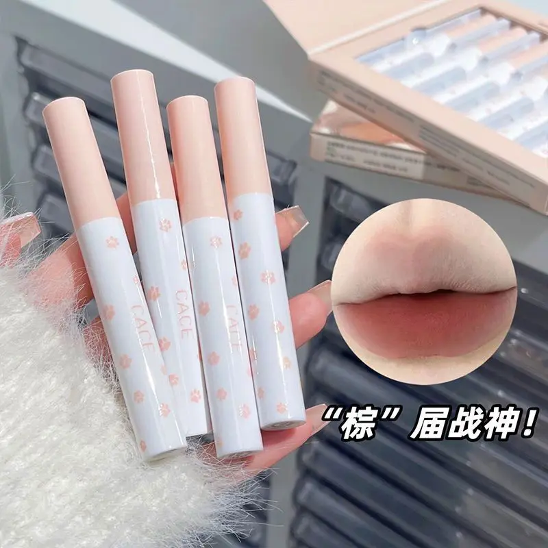 Girl Heart ~6 Gift Box With Matte Mist Lip Clay Set With No Fade Color Non-stick Cup Pseudo-natural Color Show White Mouth Red