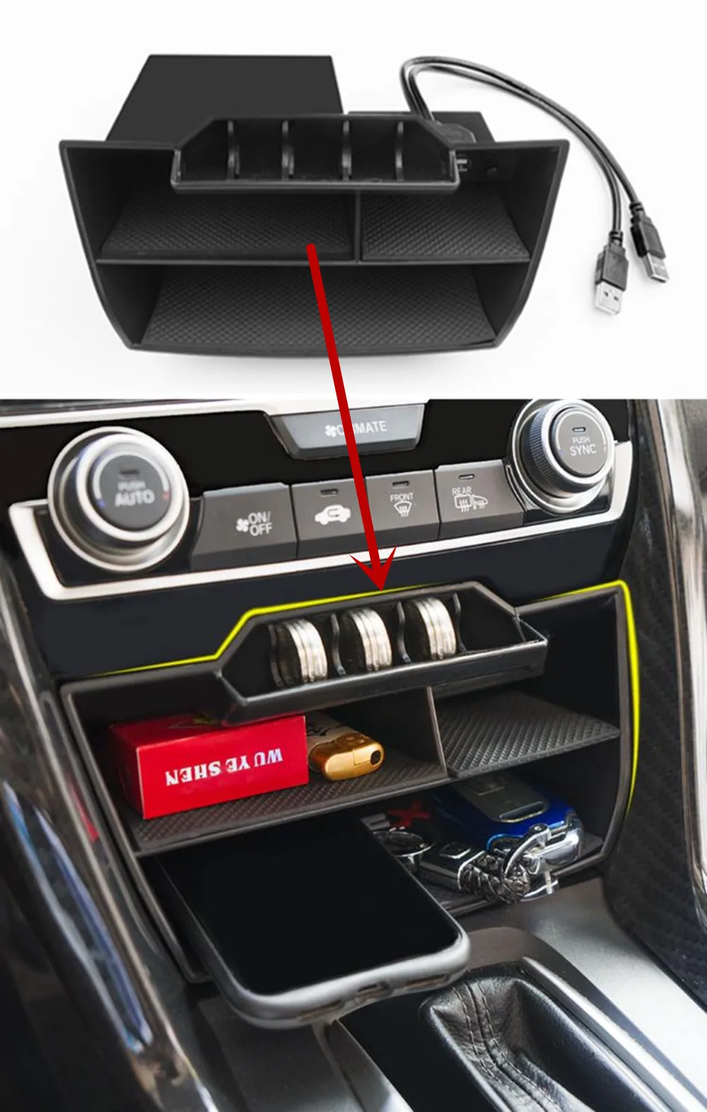 For Honda Civic 10th Gen Sedan Hatchback Coupe Type R 2016-2021 Central Console Storage Box Interior Organizer