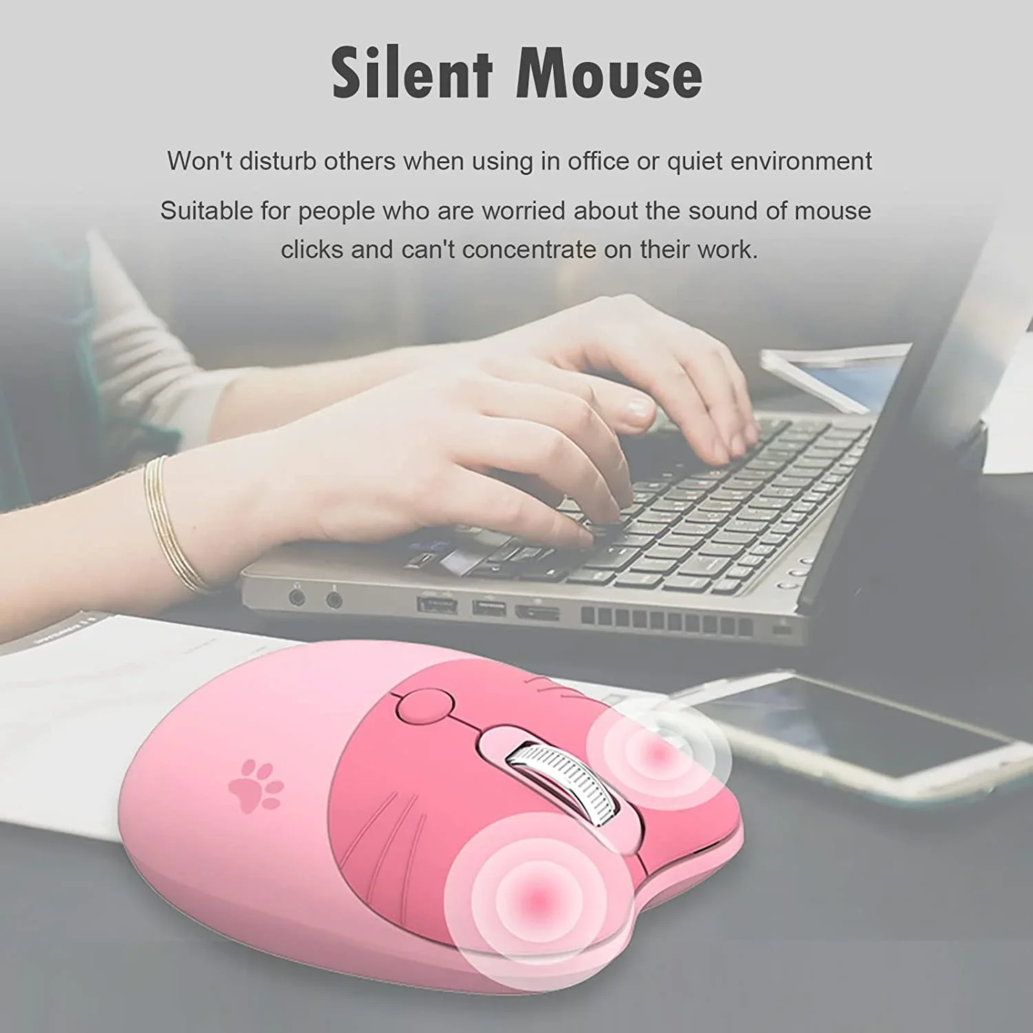 Mofii Bluetooth Wireless Mouse Computer Mouse Cute Cat 2.4G Wireless Mice Ergonomic Gaming Mouse Compatible with Ipad /Laptop