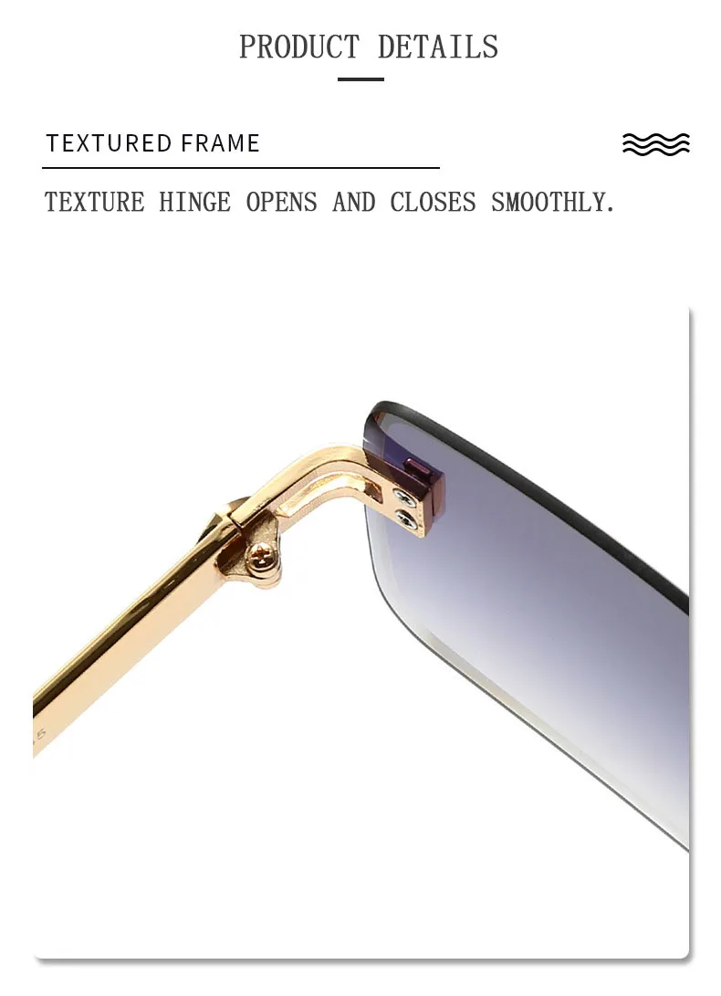 2023 randlose Sonnenbrille Frauen Trendy Vintage Quadratische Mode Gläser Sonnencreme Lentes De Sol Mujer Lunette Soleil Femme Zonnebril – Detail 17