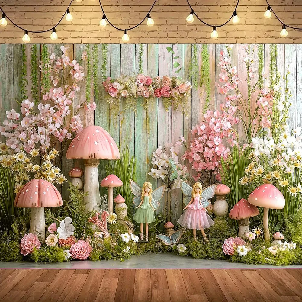 

Spring Fairy Garden Theme Birthday Party Banner Backdrop, Flower Fairy Children's Birthday Party Decoration Photography Backdrop