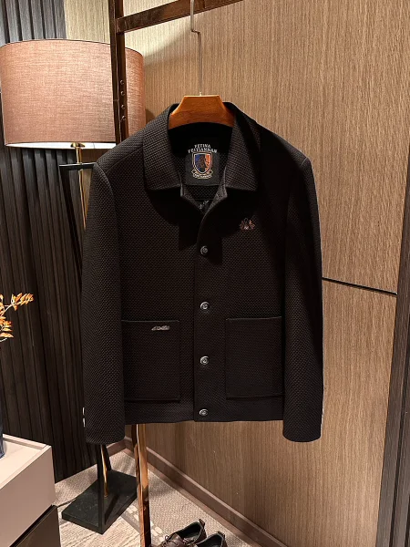 

Ele Pure Color Flip-Collar Men's Jaet 2025 Autumn Faion Stand Fit Busin Casual Outerwear Windproof Long Sve