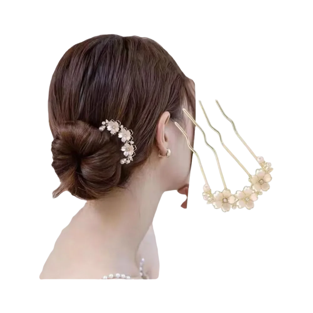 

Pearl Wavy Hair Combs INS Forest Style Flower Hairpin High-end U-shaped Hair Clasp
