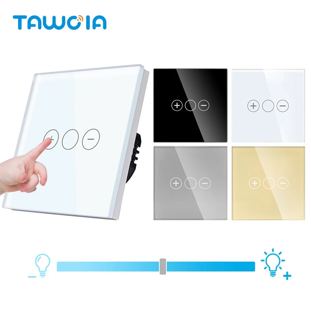 Tawoia EU Touch Dimmer Switch 4 Colors Crystal Glass Panel LED Backlight 86*86mm Dimmable Light Switch for Home Improvement