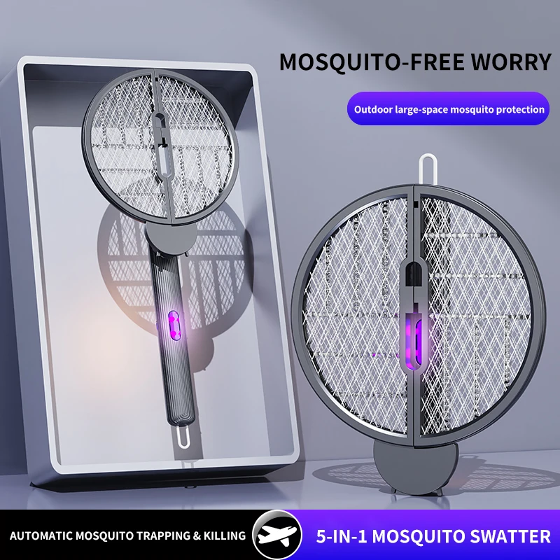 Foldable Electric Mosquito Swatter 3 in 1 USB Rechargeable Wall Mounted Killer Lamp Anti Mosquito image 4