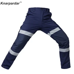 100% cotton Men's Navy Blue Work Pants High-stretch work trousers multi-pocket workwear with reflective stripes