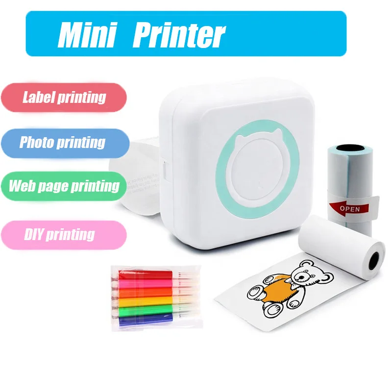 Mini Printer Portable Thermal Stickers Paper Inkless Bluetooth Wireless Impresora Android IOS Portable Label Printer pocket prin