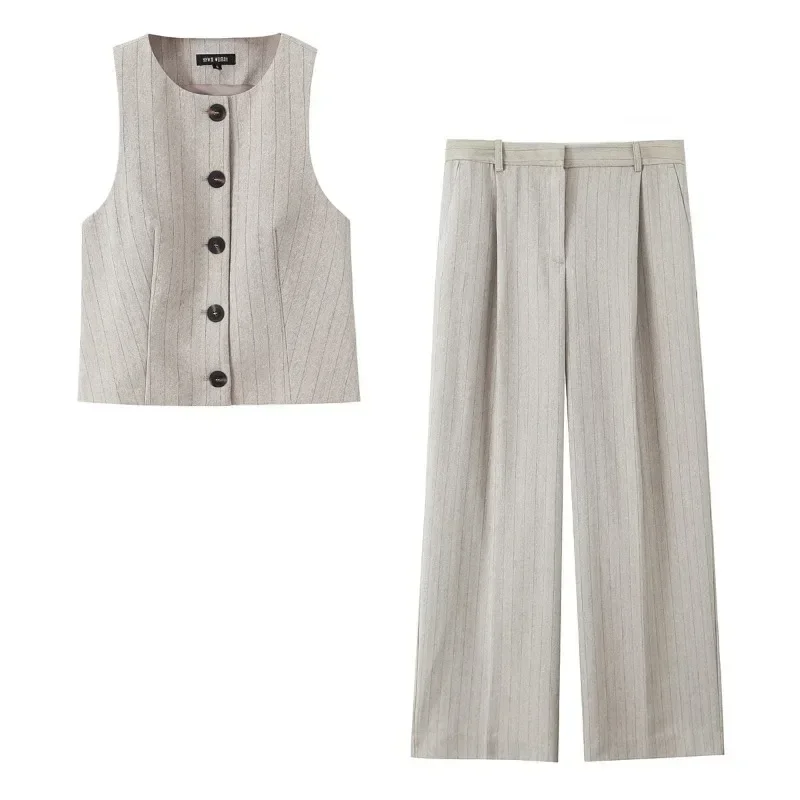 

TRAFZR Pants Set Woman Two Pieces Casual Elegant Solid Basics Sleeveless Sets Women's Summer Suits Set Y2k Outfit Sets