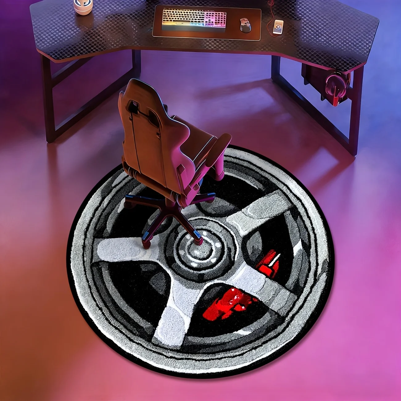 1pc Carpet with a Car Tire Pattern Circular Carpet for Bedroom Living Roomcarpet Decorative Carpet Interesting Holiday Gift a and Soft Area Rug, 2D Flat
