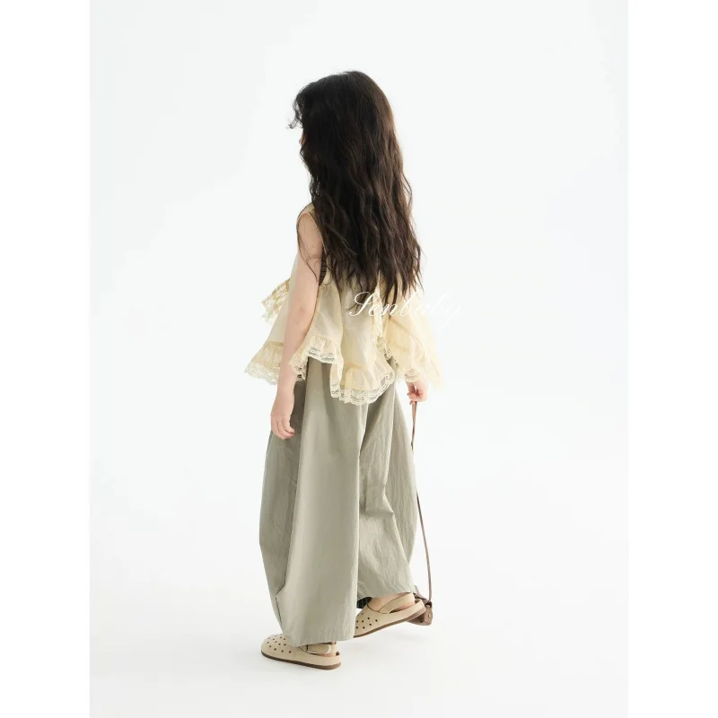Girls' summer vest set, new striped irregular vest with loose jogger pants two-piece set