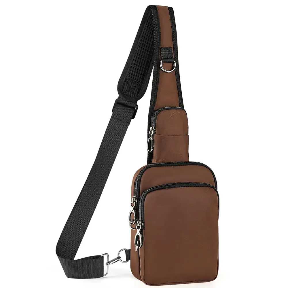 

Mini Crossbody Sling Bag, Small Chest Bags Dual Pocket with Zipper Lock, RFID Blocking & Water Resistant Women Men