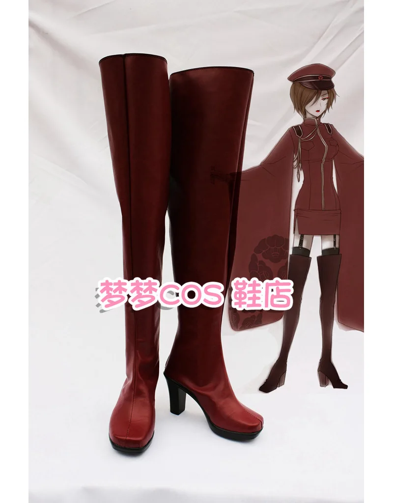 

Anime Virtual Singer MEIKO Cosplay Shoes Red Long PU Leather Flat Sole Boots For Halloween Carnival